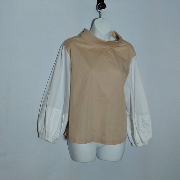 Harshman Perry Tunic Blouse Beige White Size Medium New With Tag - Picture 1 of 4
